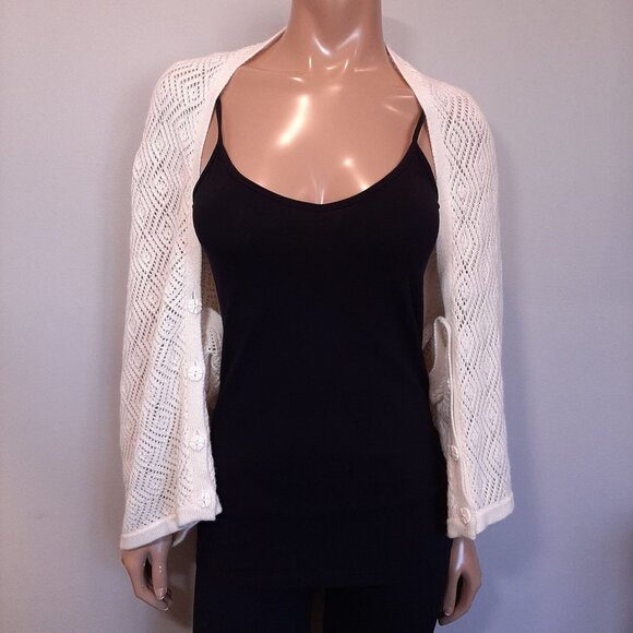 Giordano Wool Blend Cardigan Cape Sweater Cream Buttoned Cape Shawl - Picture 2 of 8